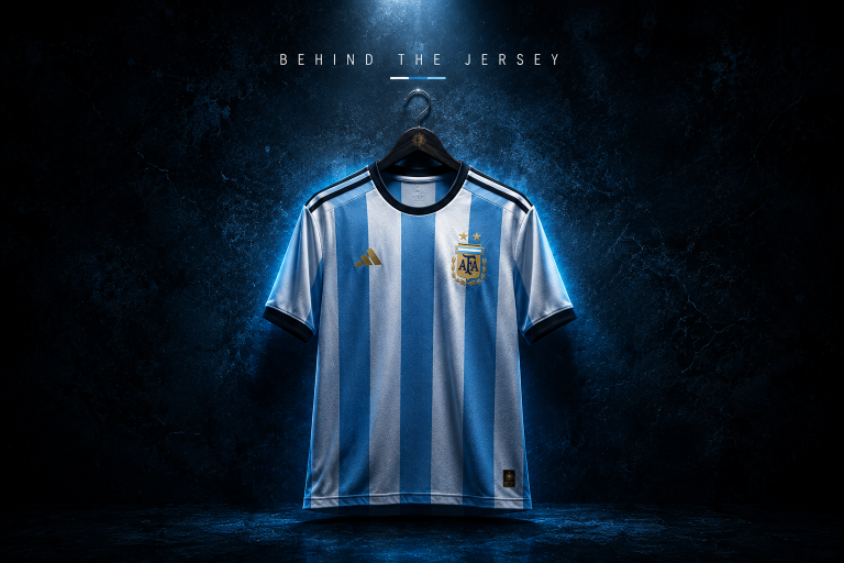 Behind the Jersey series cover featuring an Argentina-inspired World Cup soccer jersey