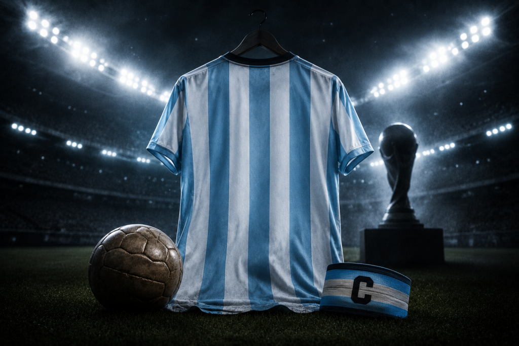 Classic sky blue and white soccer jersey representing Argentina's historic World Cup legacy