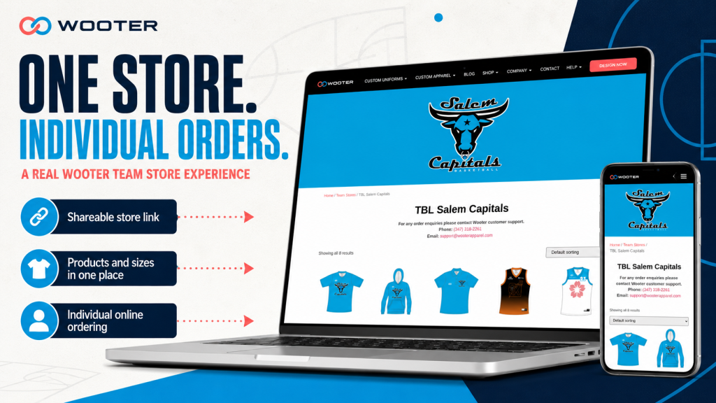 Real Wooter Team Store showing custom apparel and individual online ordering