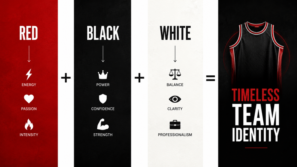 Color psychology behind a red, black, and white basketball jersey