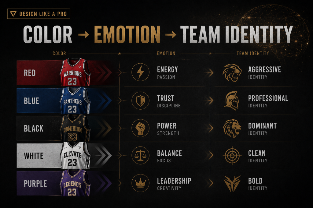 Color psychology showing how basketball jersey colors influence team identity and emotion