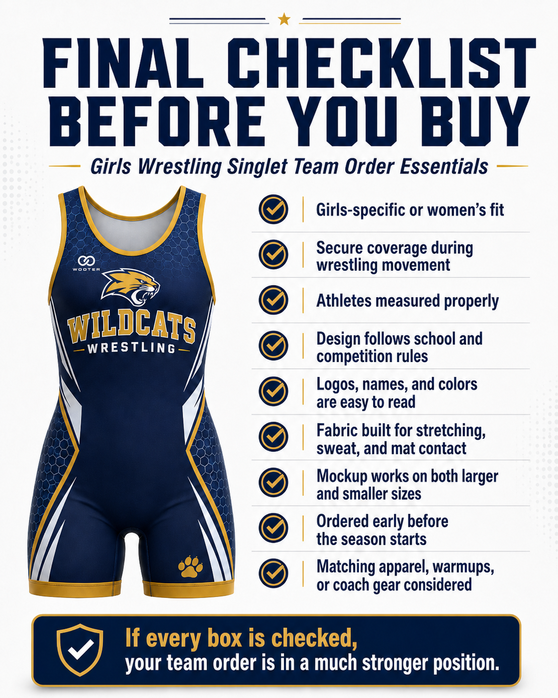 Girls wrestling singlet team order checklist for fit coverage sizing design rules fabric mockup and early ordering
