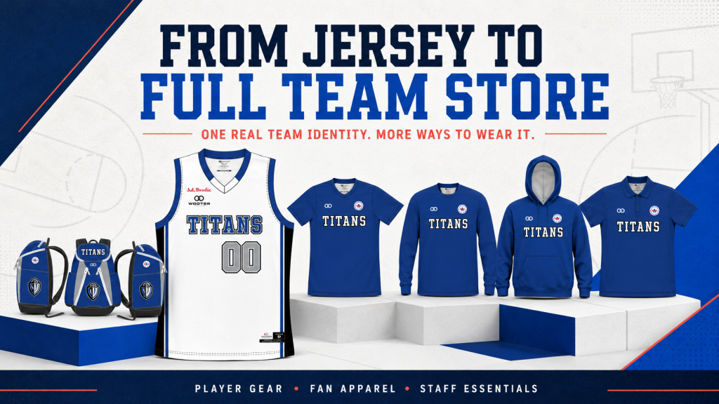 Real Wooter Team Store collection featuring a KW Titans jersey shirts hoodie polo and backpacks