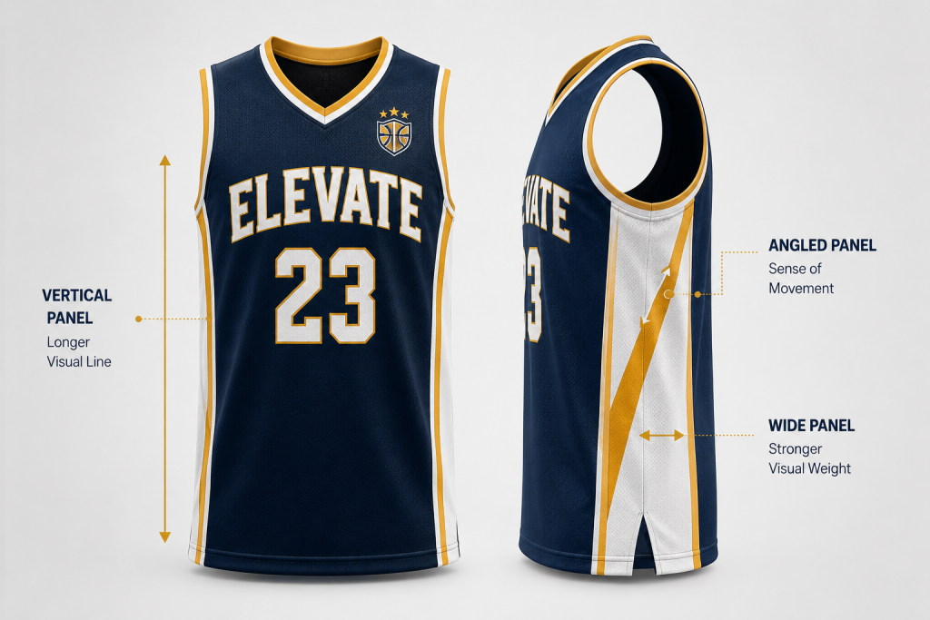 Basketball jersey side panel design showing how lines affect visual appearance