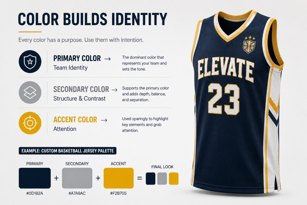 Sports jersey color palette showing primary secondary and accent colors