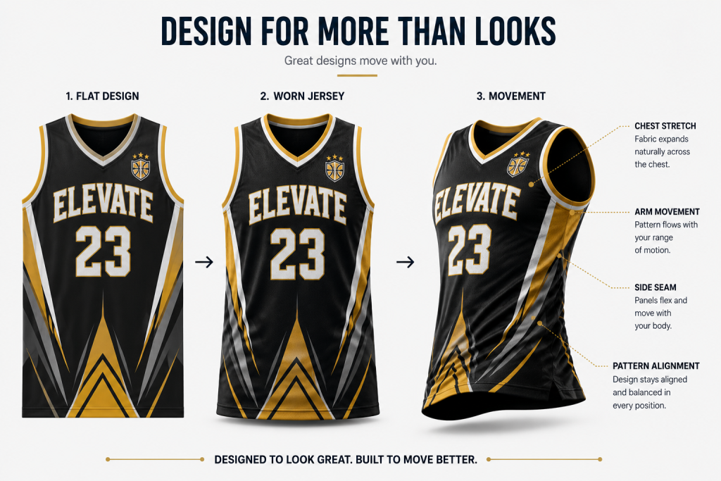 Sports jersey pattern showing how uniform graphics change with athlete movement