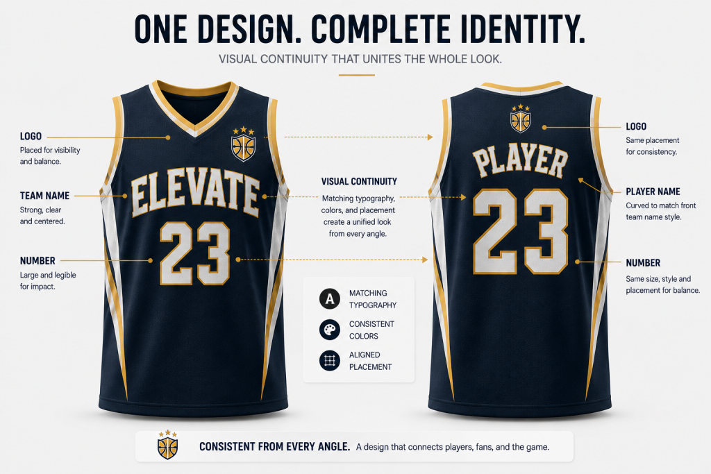 Front and back sports jersey design showing consistent typography and branding