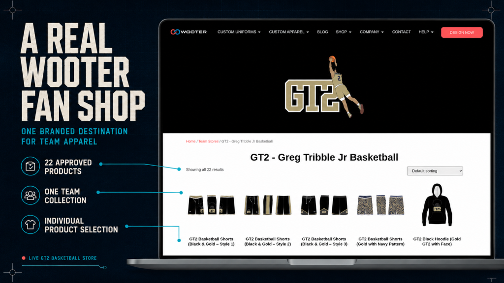 Real Wooter Fan Shop displaying approved apparel for a basketball organization