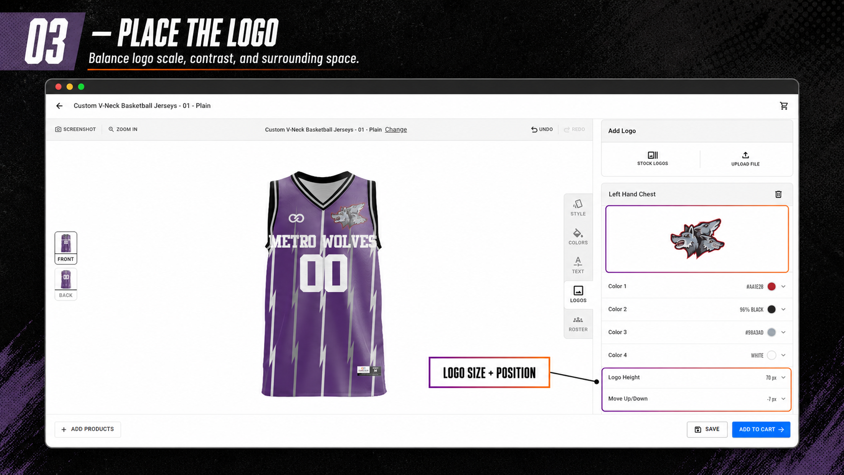 Adjusting wolf logo size and position in Wooter’s Apparel Builder