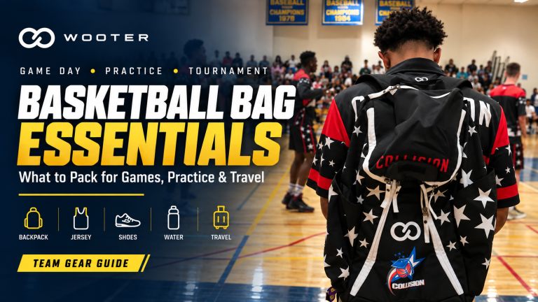 Basketball player carrying a custom team backpack with basketball bag essentials for games practice and travel