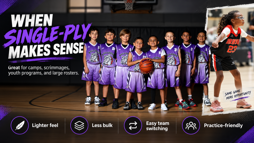 Youth basketball team wearing reversible jerseys for practices and scrimmages