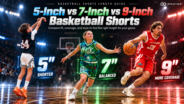 5-inch vs 7-inch vs 9-inch basketball shorts comparison showing shorter balanced and longer coverage