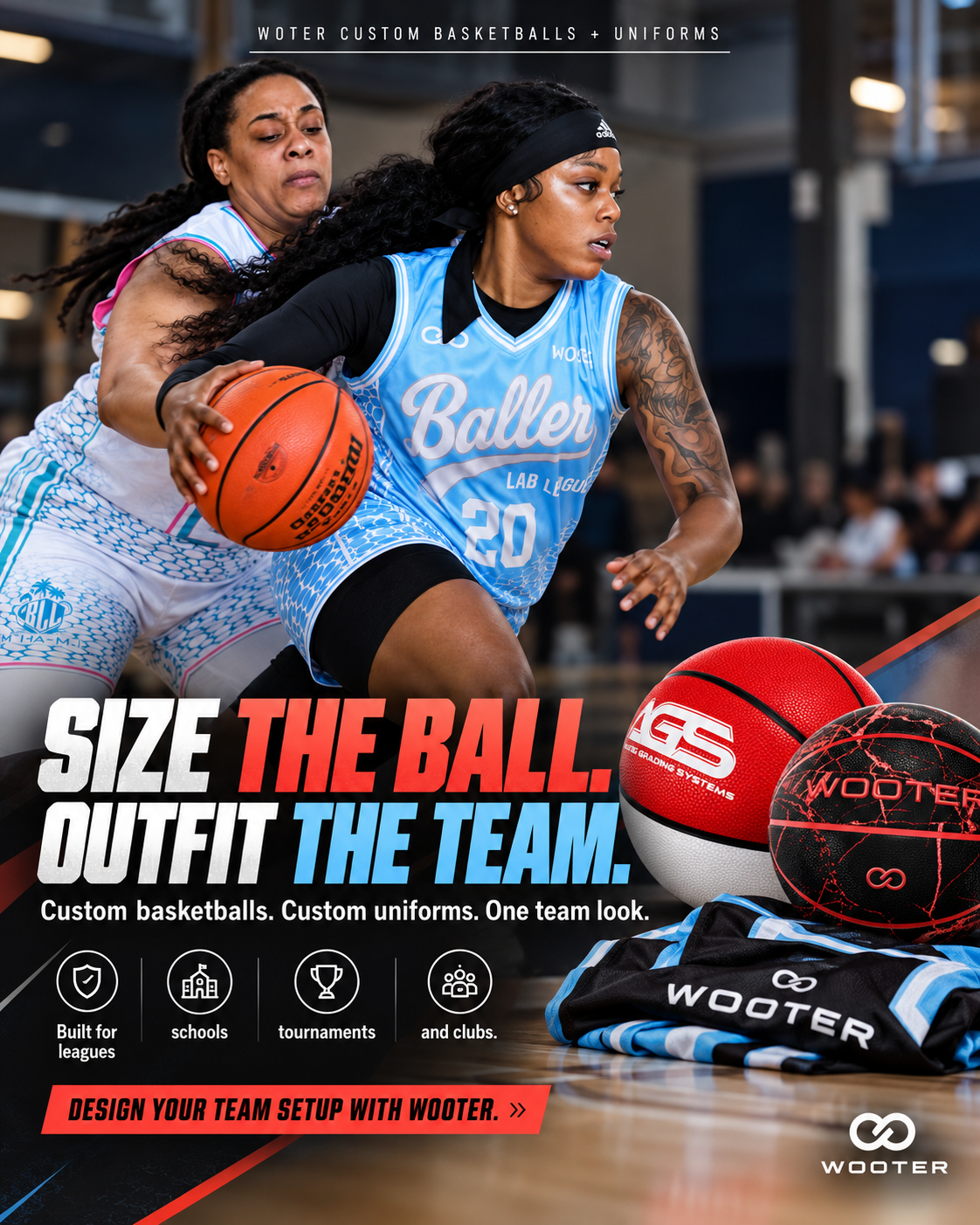 Wooter custom basketballs and basketball uniforms for leagues schools tournaments and clubs