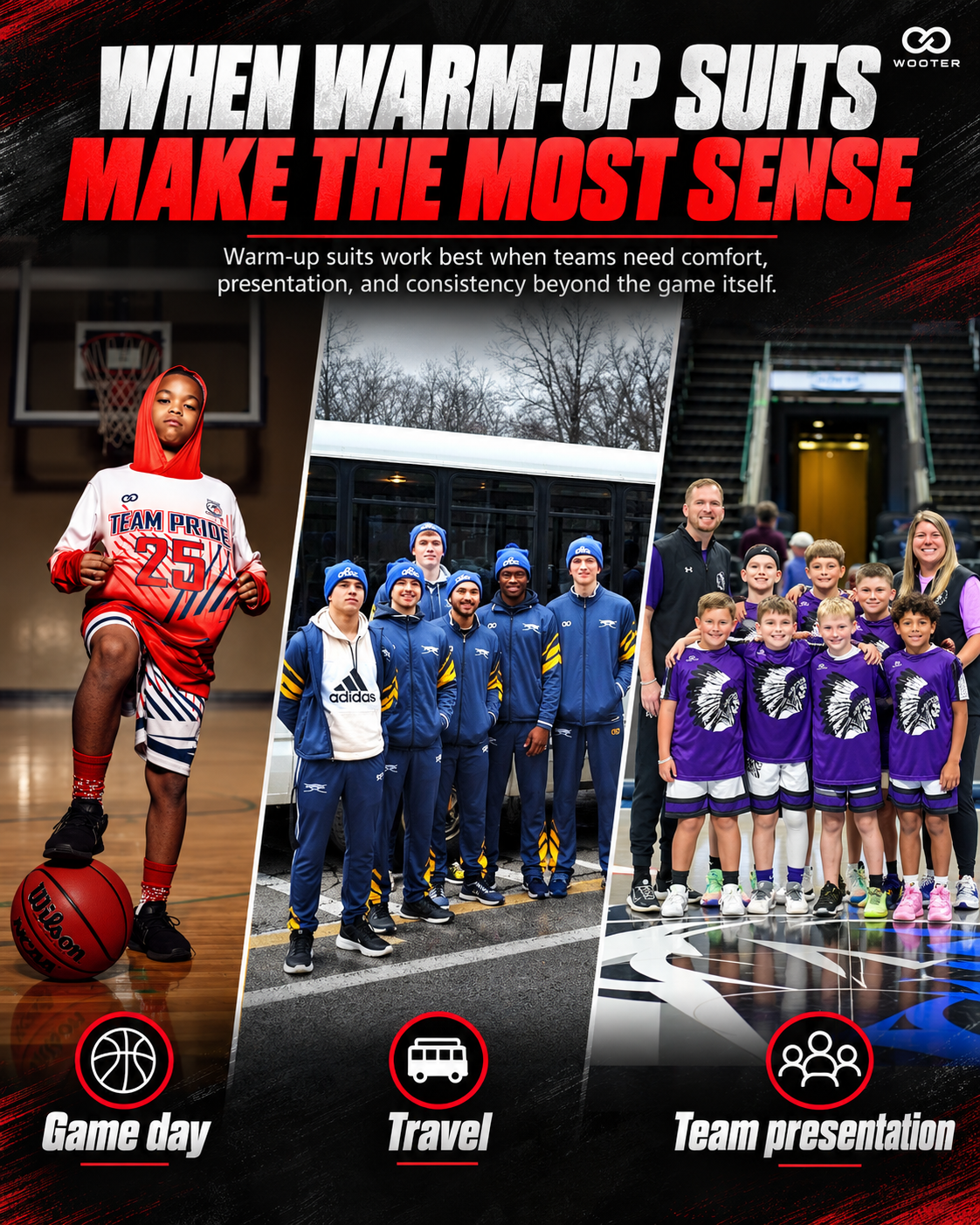 Basketball warm-up suits for game day travel and coordinated team presentation